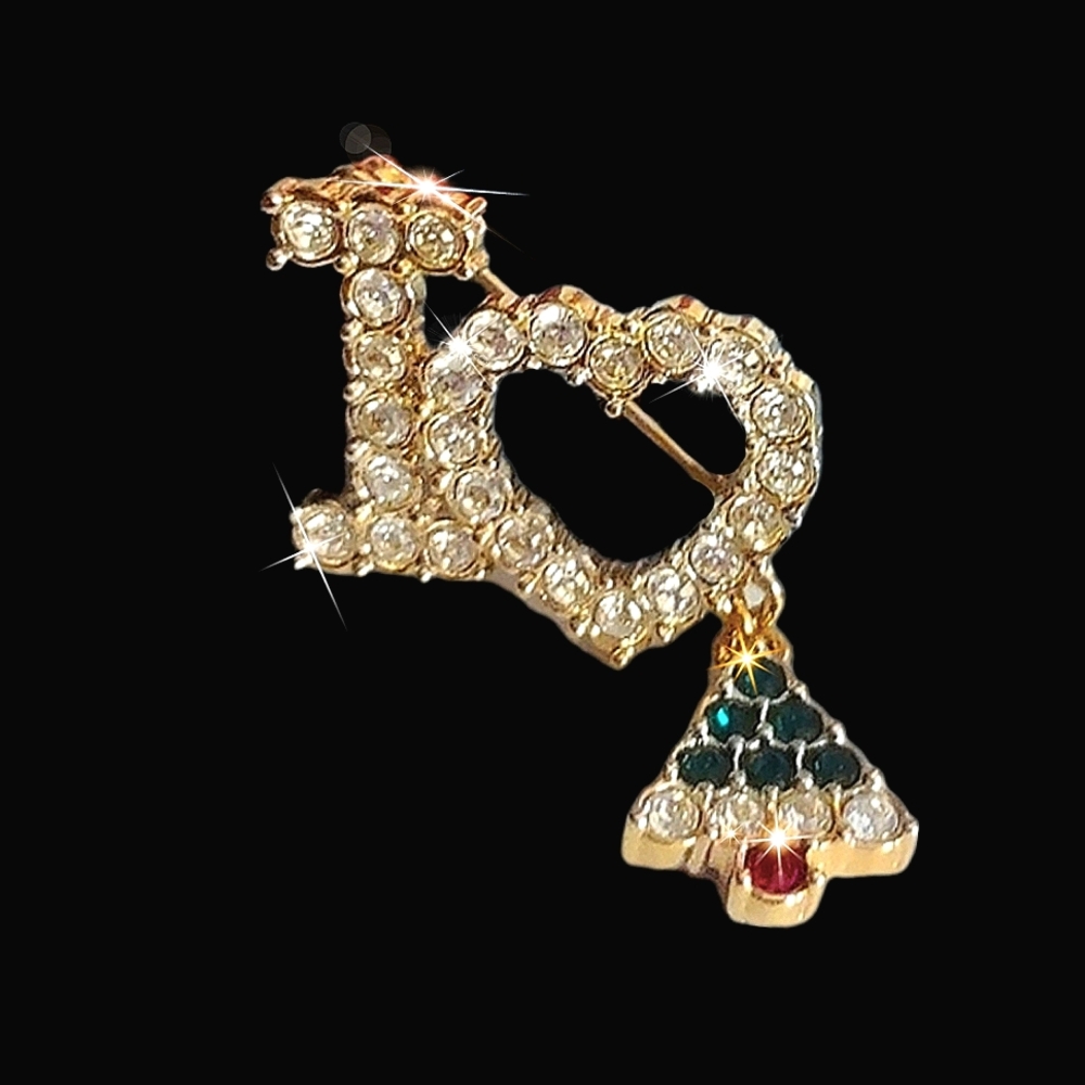 I 💛 Christmas Brooch w/Dangling Crystal Tree
